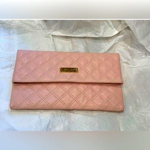 Marc Jacobs Leather Quilted Baroque Eugenie Fold Over Clutch Baby Pink 7x11.5”